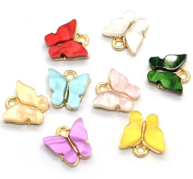 MSB401 100pcs Cute Colorful Butterfly Acrylic Metal