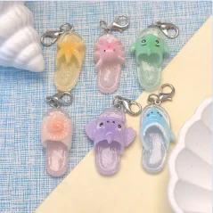 CDK001208 Cute Cartoon Summer Slippers Keychain Resin