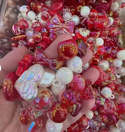 YA887 Assorted Loose Acrylic Beads Iridescent Beads