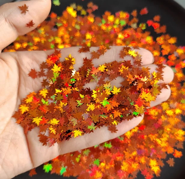 MA119 Holographic Autumn Maple Leaf Nail Art