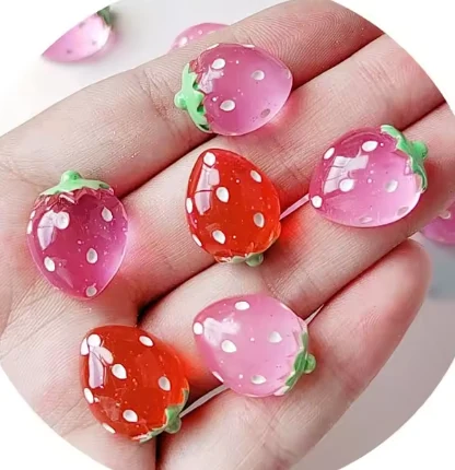 RW994 100pcs Red Pink Resin Glitter Strawberry