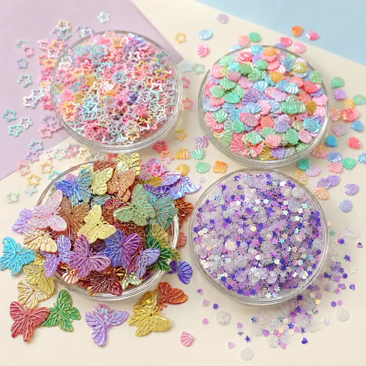 Iridescent star, shell, butterfly, and mixed plastic sequins