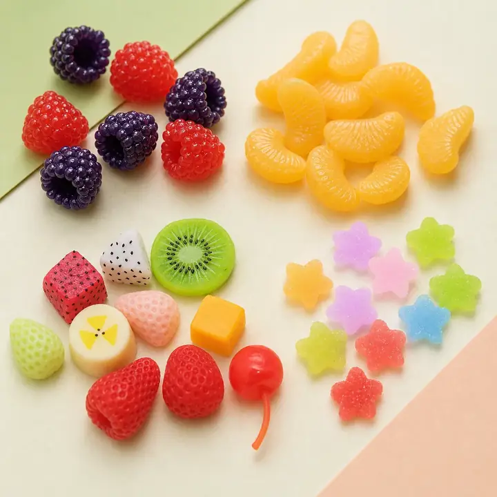 Realistic miniature fruit and translucent gummy star PVC charms