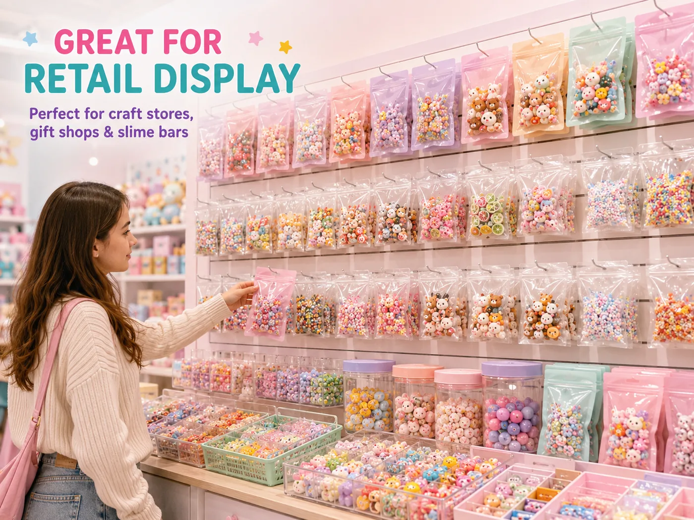 Craft supply packets arranged for retail display