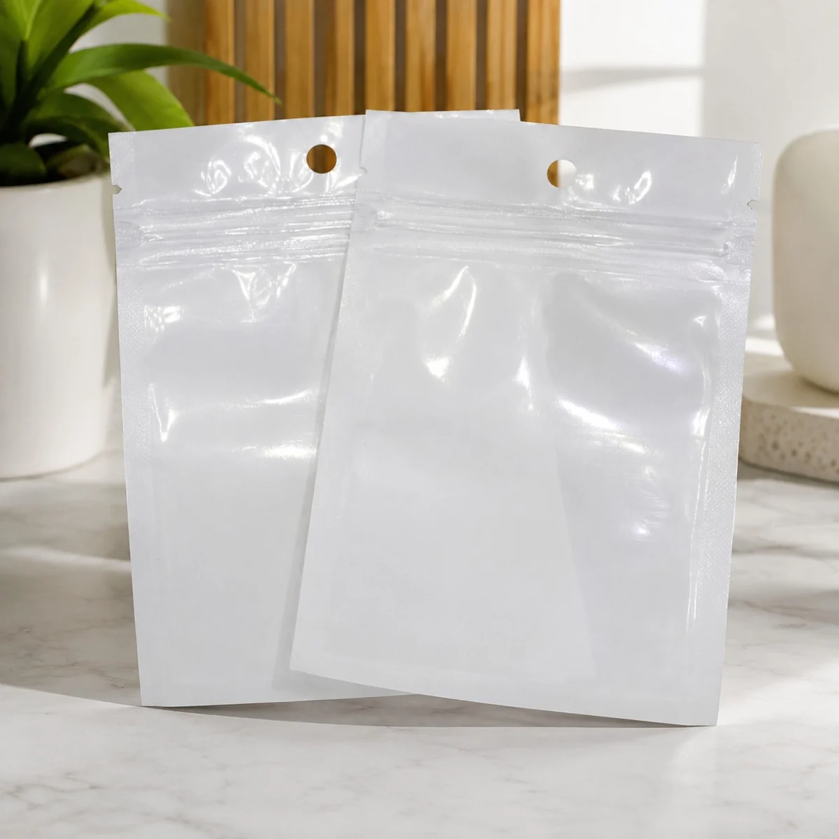 BZD002 High Quality Pearl White Ziplock Bags