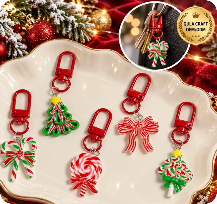 CDK0020557 Christmas Candy and Bow Resin Charm Keychains