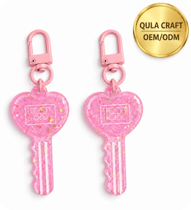 CDK003077 Pink Glitter Resin Key-Shaped Keychains