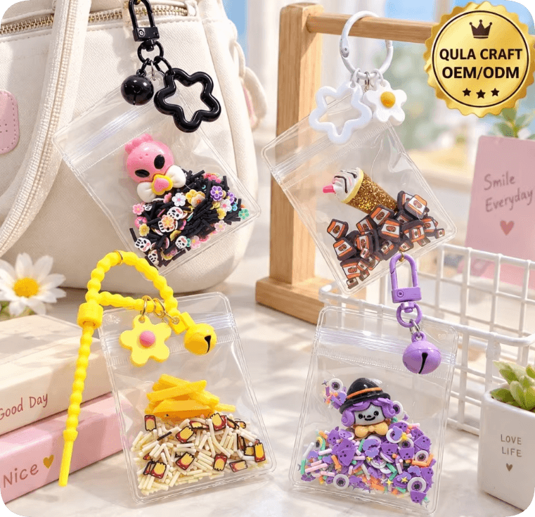 CDK003883/CDK003939/CDK003950/CDK00098 Clear Pouch Shaker Keychains with Mixed Craft Fillers