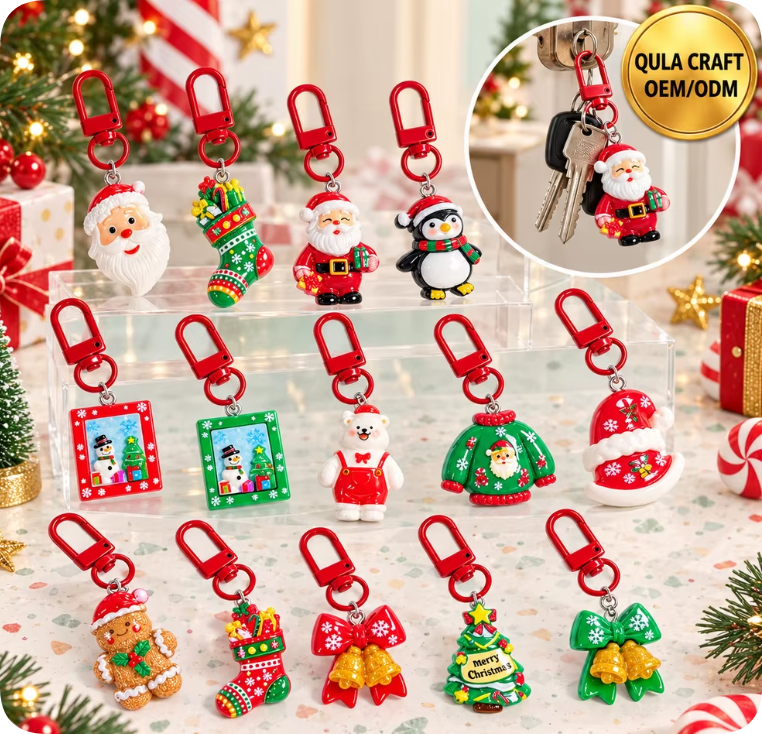 CDK25977 Santa and Penguin Christmas Resin Charm Keychains