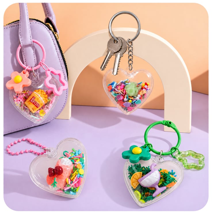 CDK26479/CDK26460/CDK26509-5/CDK00110-1 Fruit, Popcorn and Ice Cream Heart Keychain Mix