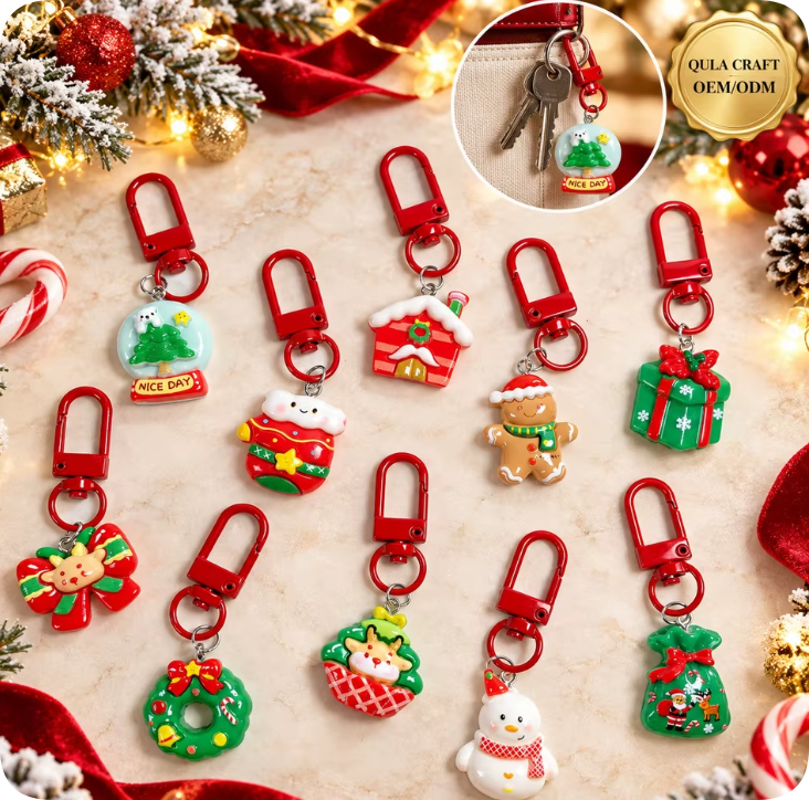 CDK26774 Christmas Snow Globe and House Resin Charm Keychains