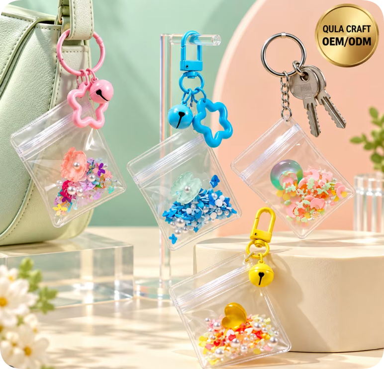 CDK4937-3/CDK4937-4/CDK4752-4/CDK390-2 Floral Clear Pouch Shaker Keychain Assortment
