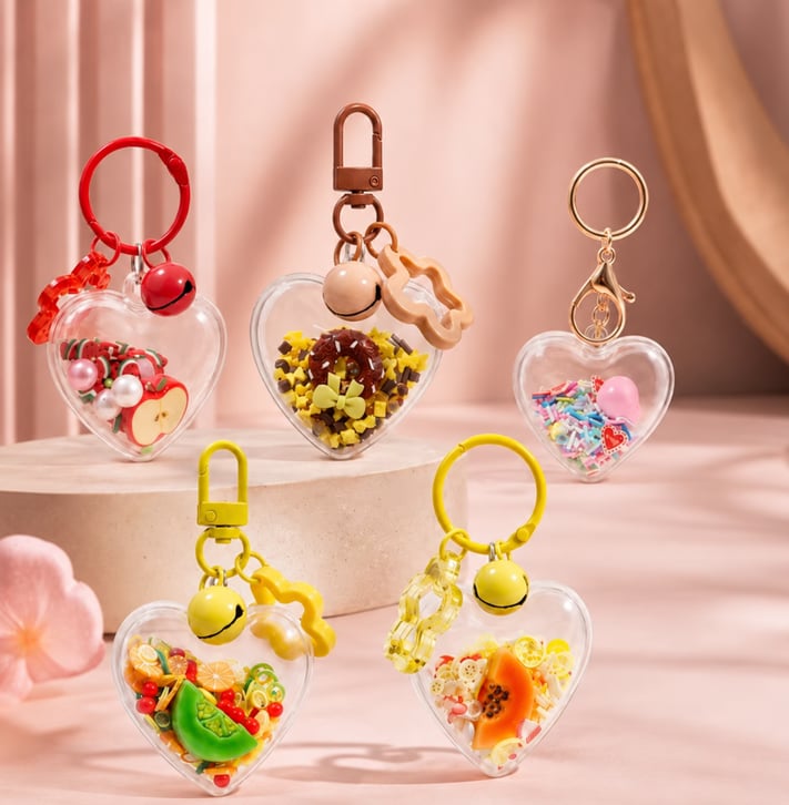 CDK518-1/CDK26511-3/CDK26511-1/CDK004217-1/CDK26511-2 Clear Heart Filled Keychain Assortment
