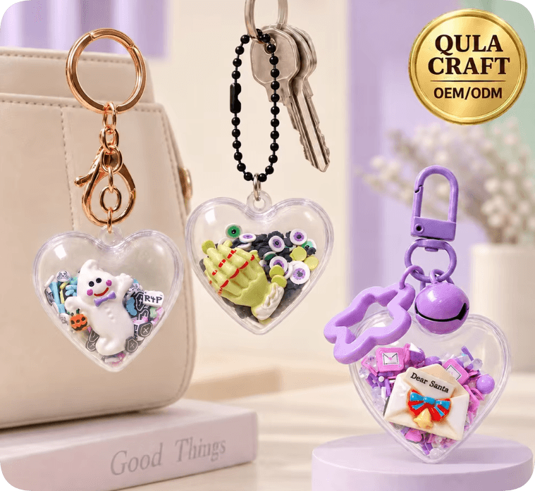 CDK938-2/CDK003164-15/CDK002833-1 Clear Heart Keychains with Mixed Resin Charms