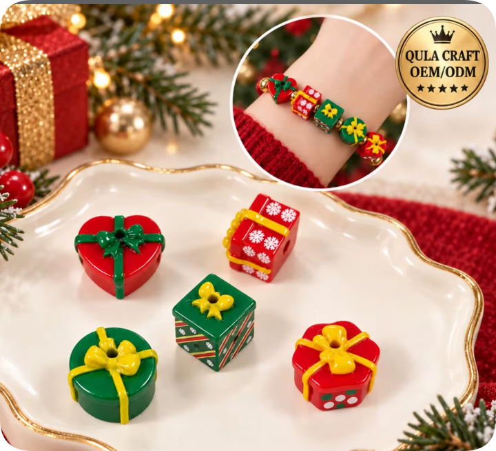 CZB002635 Christmas Gift Box Resin Beads with Holes