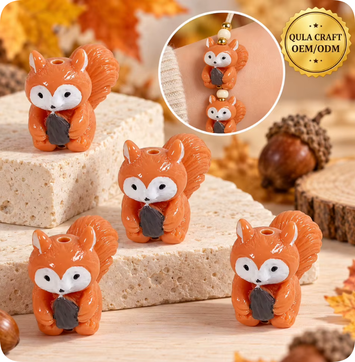 CZB26806 3D Squirrel Resin Beads with Holes