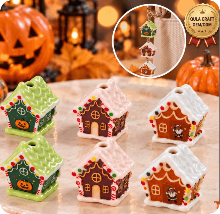 CZB26818 Halloween Gingerbread House Resin Beads with Hole