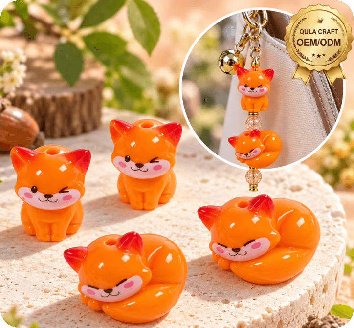 CZB26846 3D Fox Resin Beads with Hole