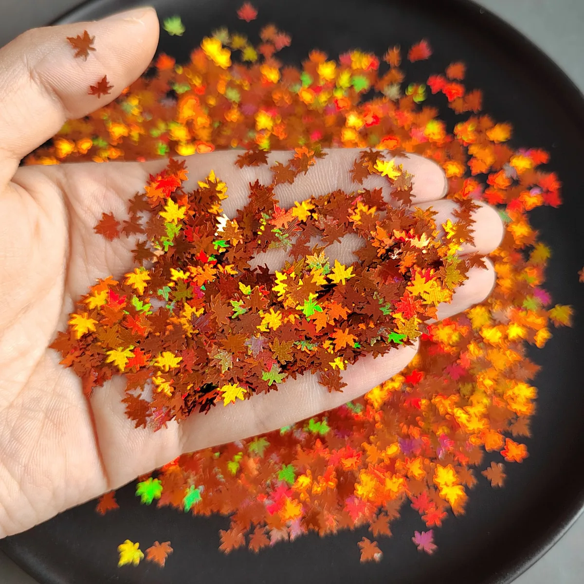 MA119 Holographic Autumn Maple Leaf Nail Art