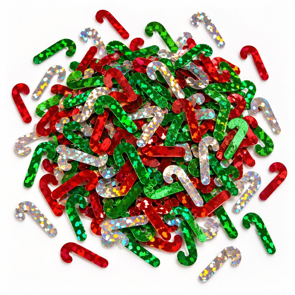 MA175 Wholesale 500 g Christmas Candy Cane Sequin Confetti Mix in Red, Green, Silver and Gold main product image