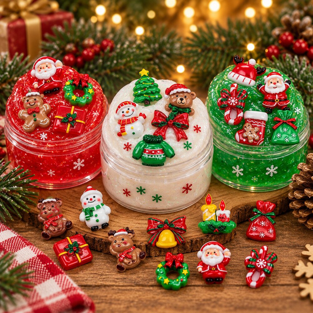 RW002155 Wholesale Santa, Deer, Penguin and Snowman Flatback Resin Cabochons for Christmas Crafts application scene
