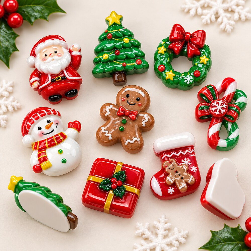 RW002155 Wholesale Santa, Deer, Penguin and Snowman Flatback Resin Cabochons for Christmas Crafts detail view