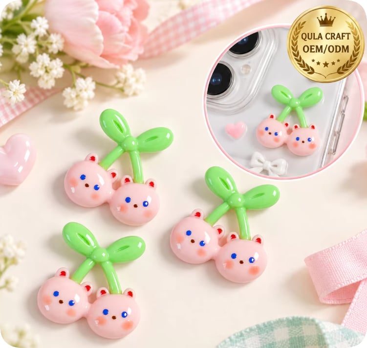 RW002852 Bear Cherry Resin Flatback Charms