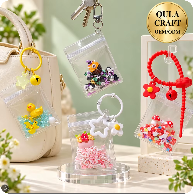 RW003310-3/CDK003312-4/CDK3343-2/CDK3350-2 Clear Pouch Shaker Keychains with Clay & Resin Mixes