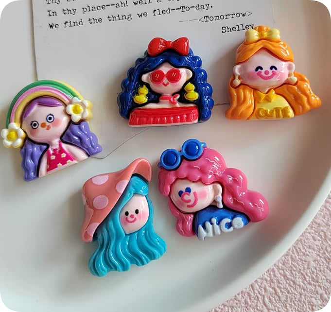 RW004469/CDK004469 Colorful Girl Portrait Resin Charms