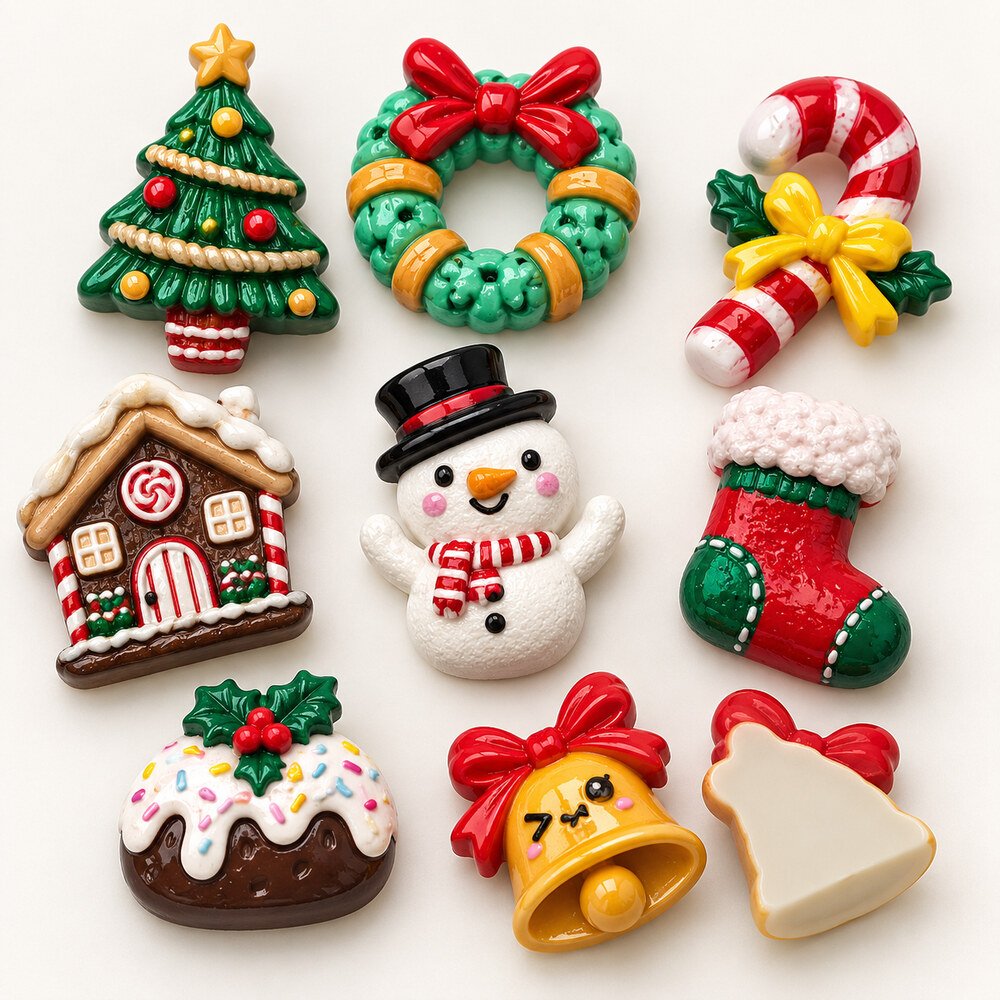 RW20175 Wholesale Mixed Christmas Flatback Resin Charms for Slime, Scrapbooking and DIY Accessories detail view