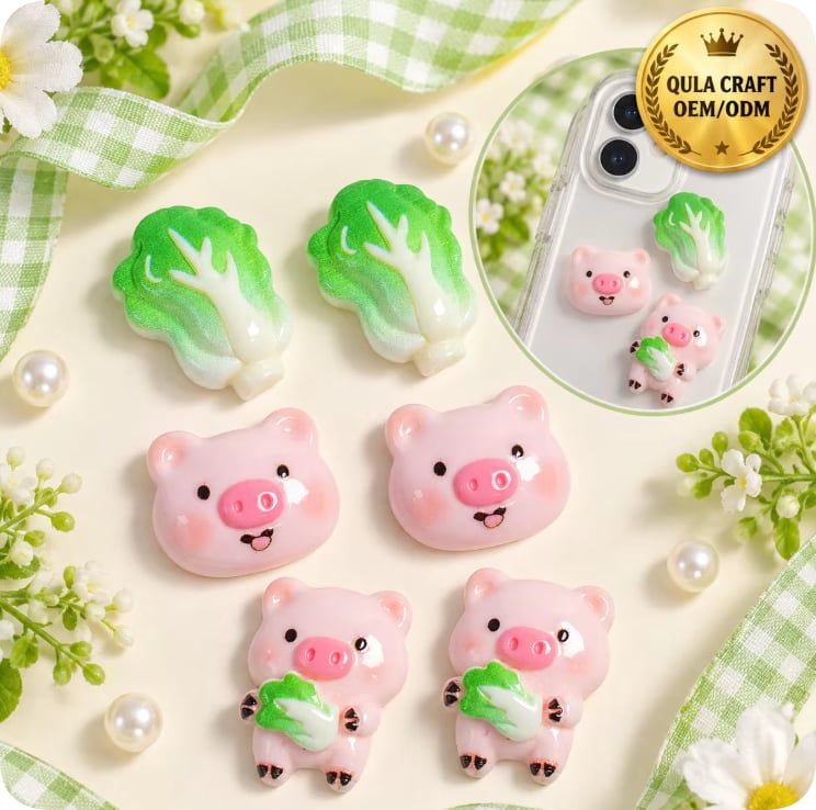 RW20809 Pig and Cabbage Resin Flatback Charms
