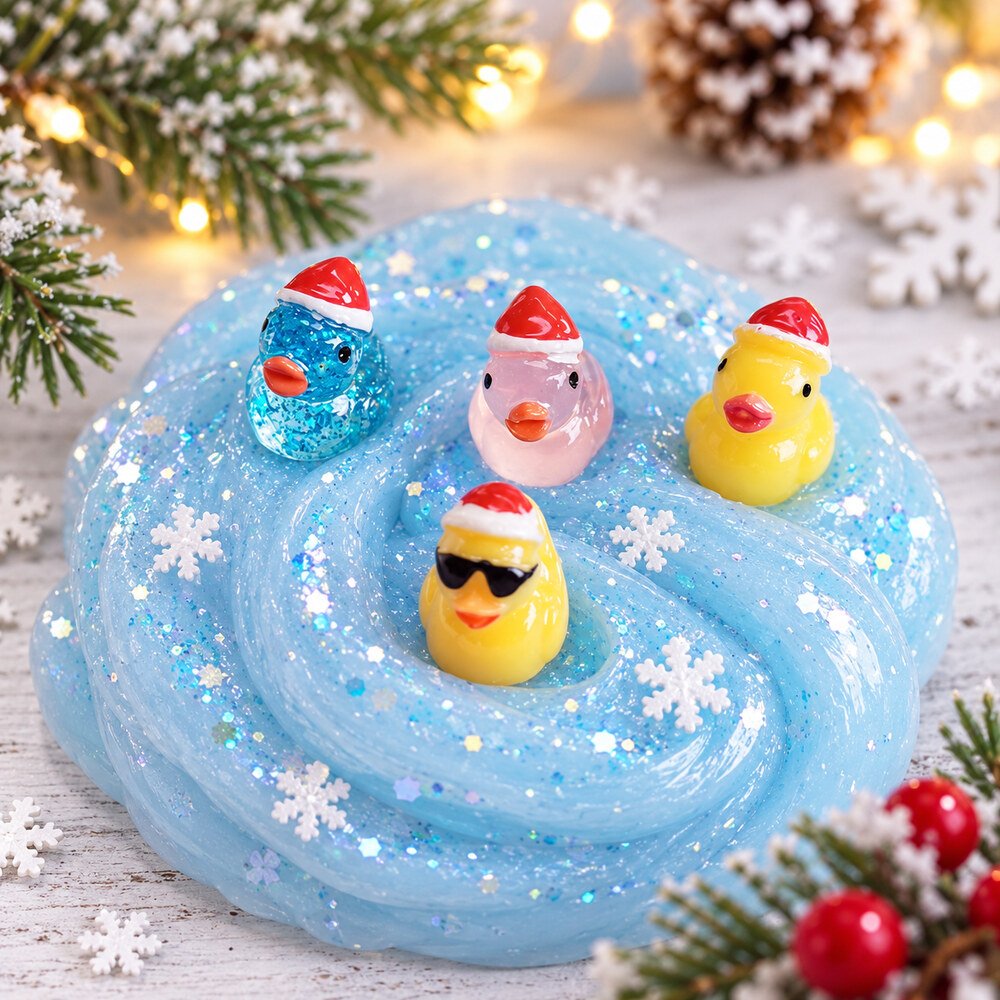 RW24891 Wholesale Christmas Hat Duck Resin Miniatures for Slime, Fairy Gardens and Holiday Gift Crafts application scene