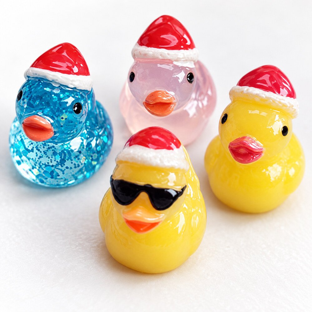 RW24891 Wholesale Christmas Hat Duck Resin Miniatures for Slime, Fairy Gardens and Holiday Gift Crafts detail view