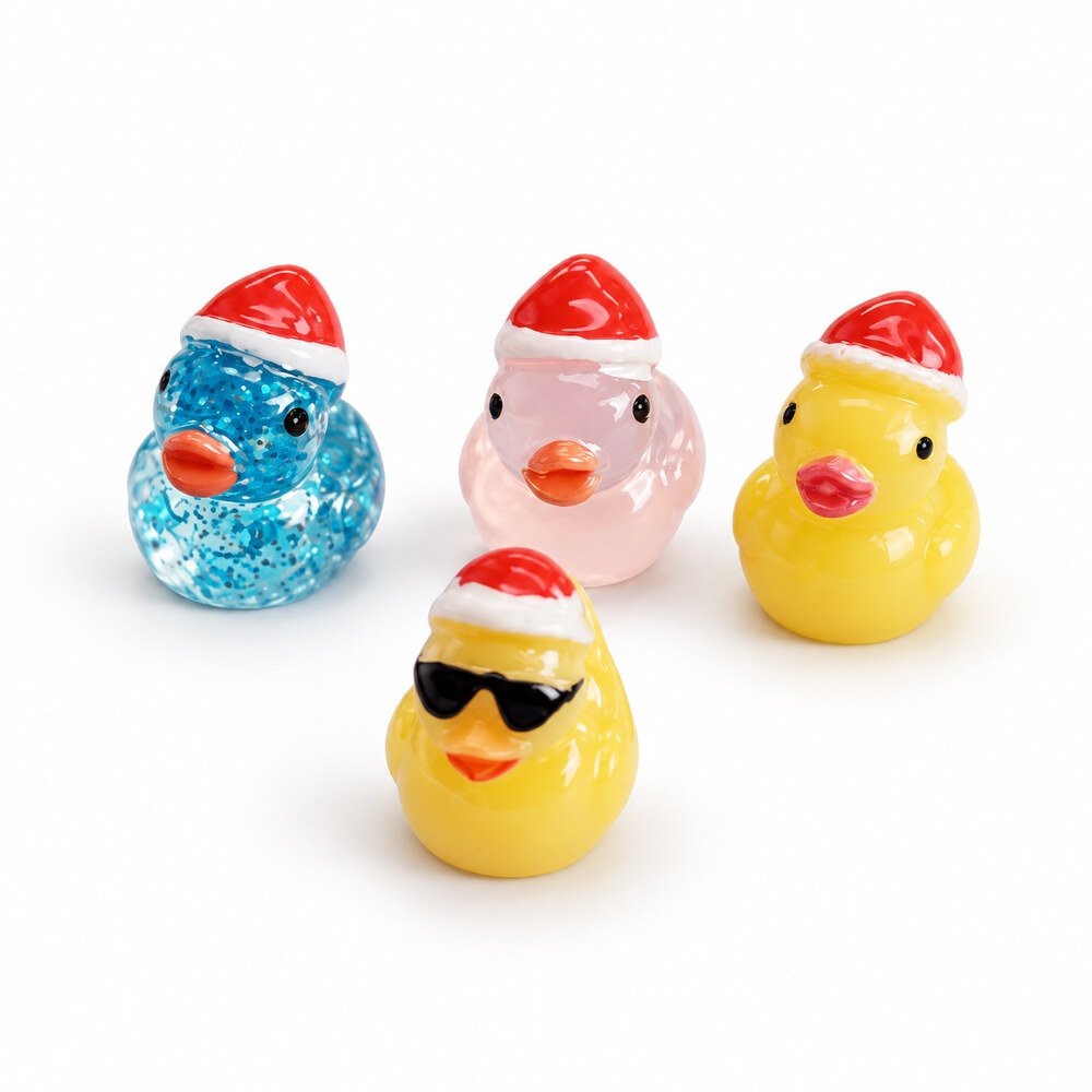 RW24891 Wholesale Christmas Hat Duck Resin Miniatures for Slime, Fairy Gardens and Holiday Gift Crafts main product image