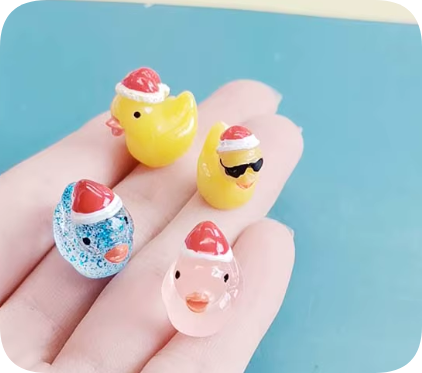 RW24891 Wholesale Christmas Hat Duck Resin Miniatures for Slime, Fairy Gardens and Holiday Gift Crafts