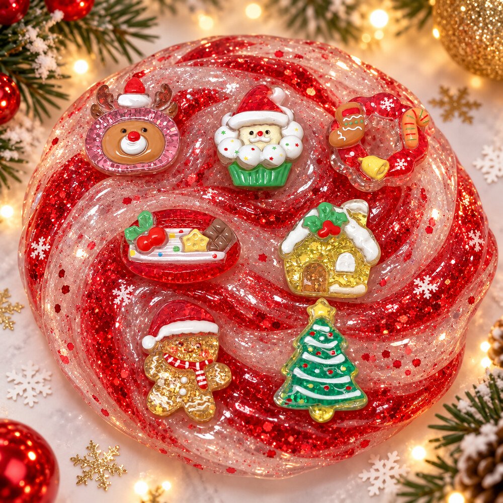 RW25863 Wholesale Mixed Christmas Resin Slime Charms with Tree, Reindeer, Snowman and Gingerbread Designs application scene
