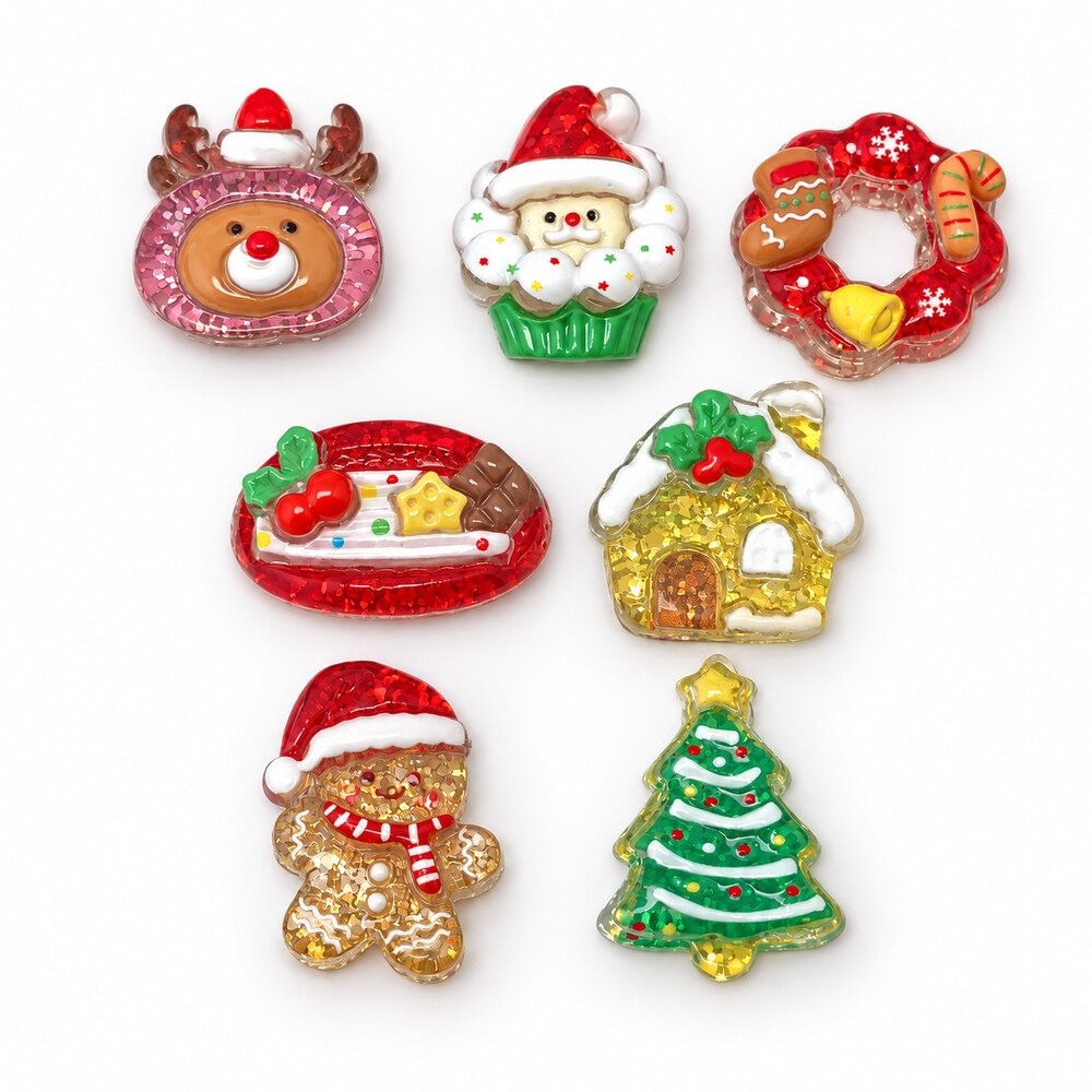 RW25863 Wholesale Mixed Christmas Resin Slime Charms with Tree, Reindeer, Snowman and Gingerbread Designs main product image