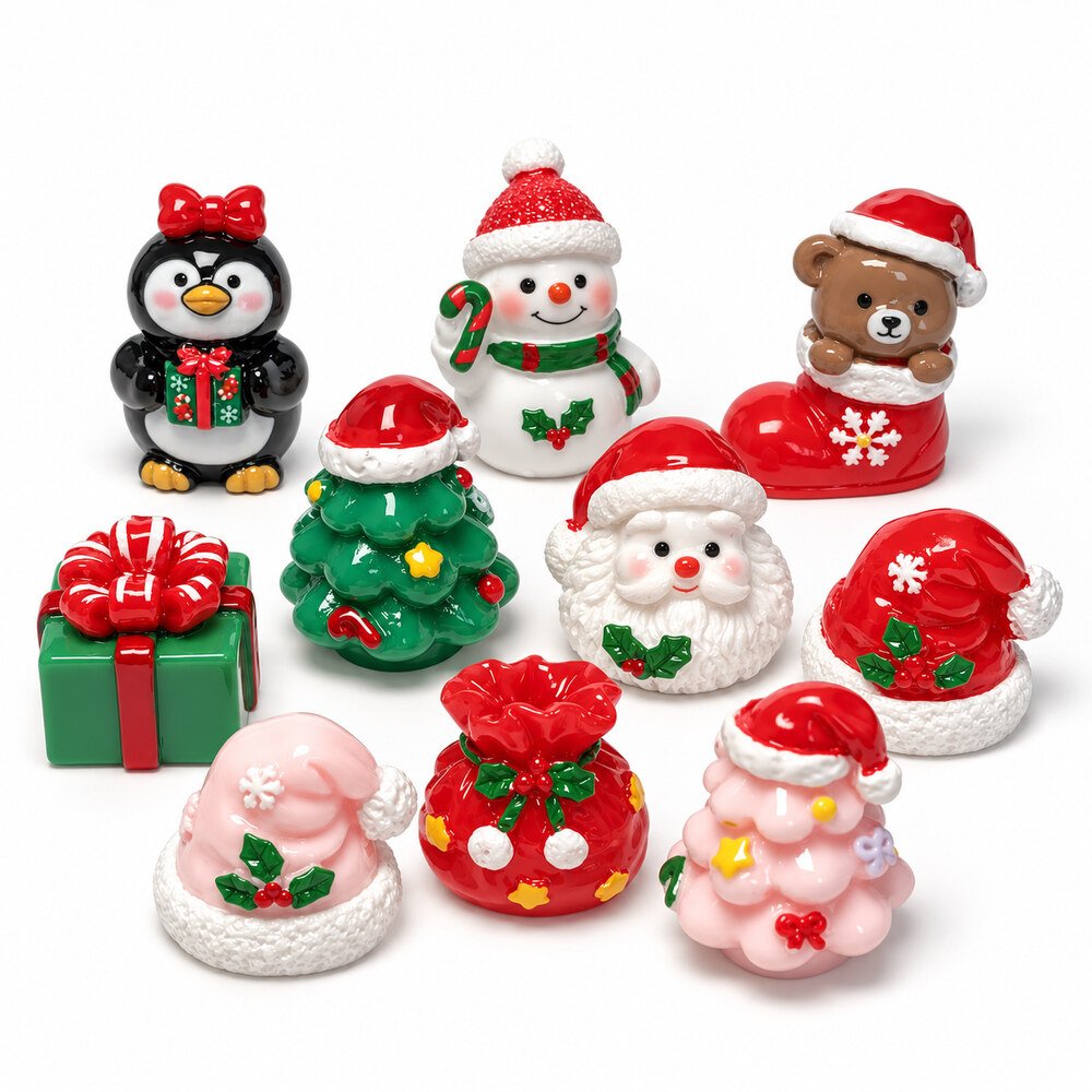 RW26022 Wholesale Christmas Miniature Ornament Set with Snowman, Santa, Tree and Gift Box Designs main product image