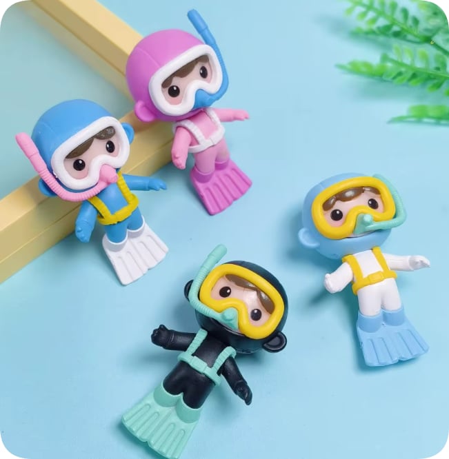 RW26637 Wholesale Mini Scuba Diver Resin Figurines in Assorted Colors for Cake Toppers and DIY Decoration