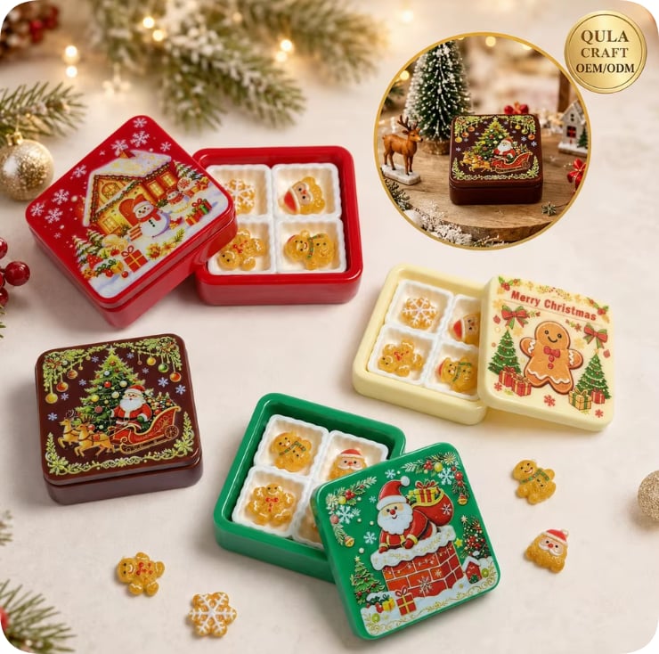 RW26746 Wholesale Christmas Gingerbread Box Miniatures Custom 3D Dessert Set Decorations for Tabletop Holiday Scene Accessories