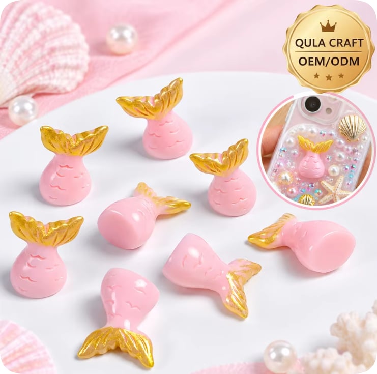 RW26788 Pink and Gold Mermaid Tail Resin Charms