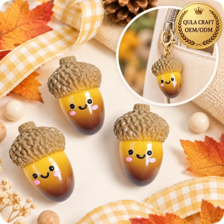 RW26808 Smiling Acorn Resin Flatback Charms