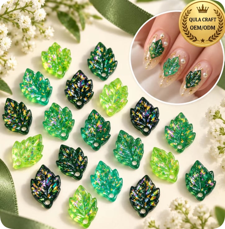 RW26811 Green Leaf Resin Charms with Holes