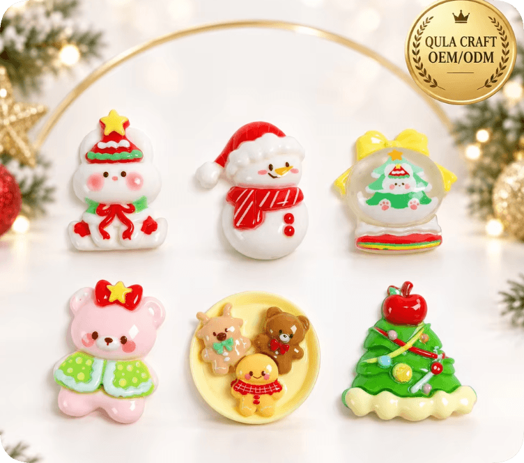 RW26819 Wholesale Christmas Snowman and Tree Resin Flatback Cabochons for Hair Accessories, Bags and Cards