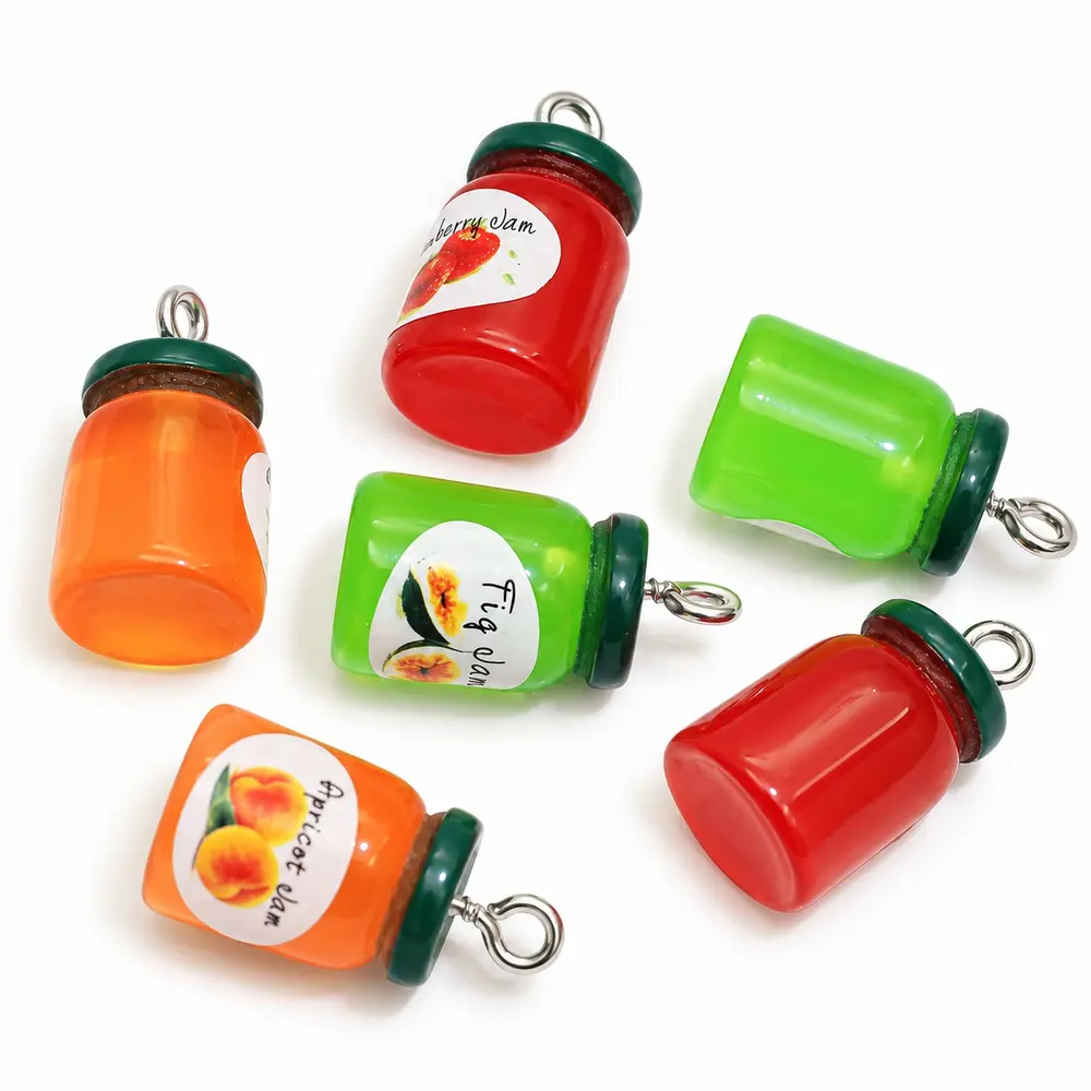 RW326 100 pcs DIY Resin Drink Jam Jars Charms Hand Made Accessories Fun Fruit Personal Earrings Pendant Material Earrings Finding