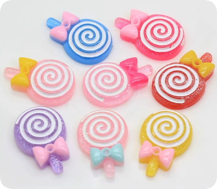 RW630 Glitter Swirl Lollipop Resin Charms