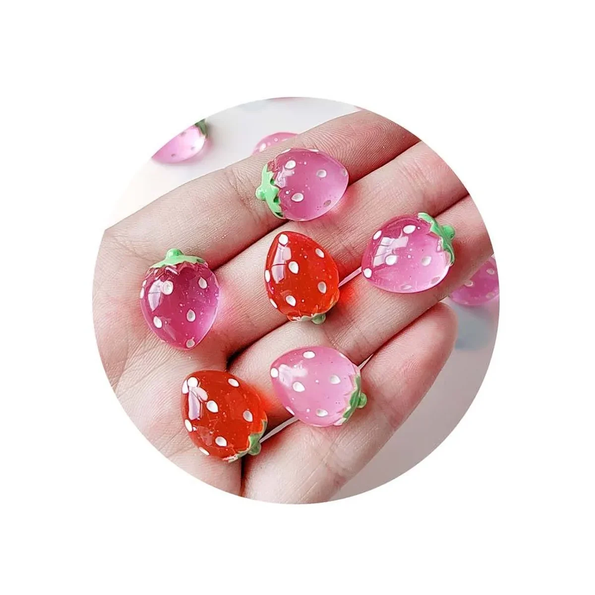 RW994 100pcs Red Pink Resin Glitter Strawberry