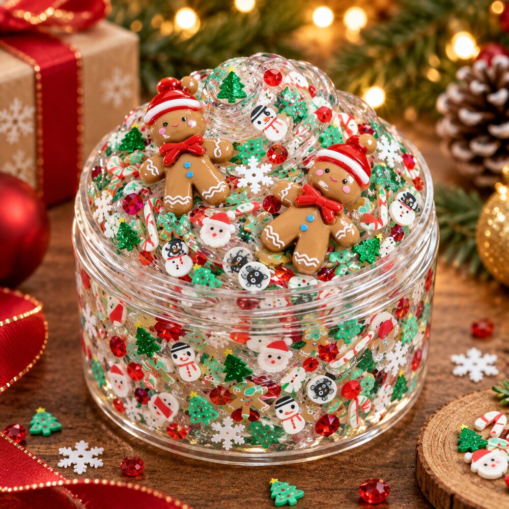 SLM26529 Wholesale Christmas Slime Filler Mix with Polymer Clay Sprinkles and Resin Gingerbread Charms application scene