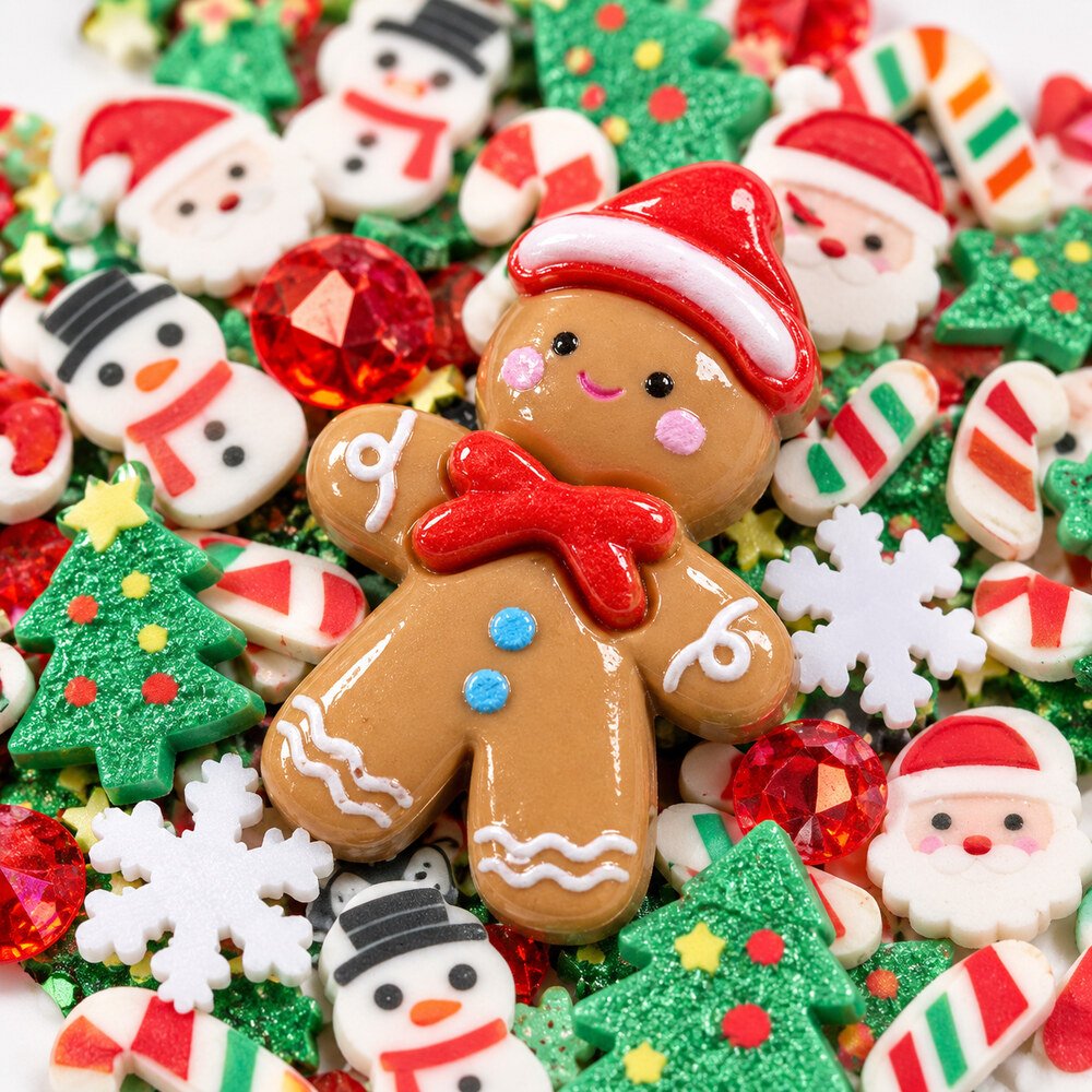 SLM26529 Wholesale Christmas Slime Filler Mix with Polymer Clay Sprinkles and Resin Gingerbread Charms detail view