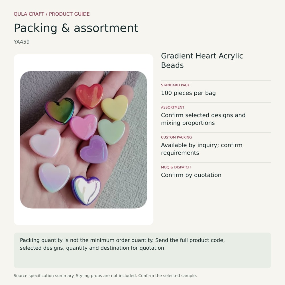 YA459 packing and assortment guide